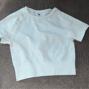 Light Blue Ribbed Short Sleeve Top Crop active seamless sports gym workout